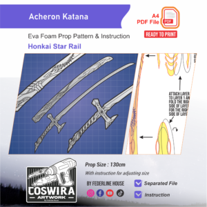 Acheron’s Katana Prop Pattern – Template EVA Foam untuk Cosplay (Honkai: Star Rail)