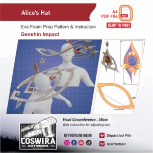 Alice Hat Prop Pattern – Template EVA Foam untuk Cosplay (Genshin Impact)