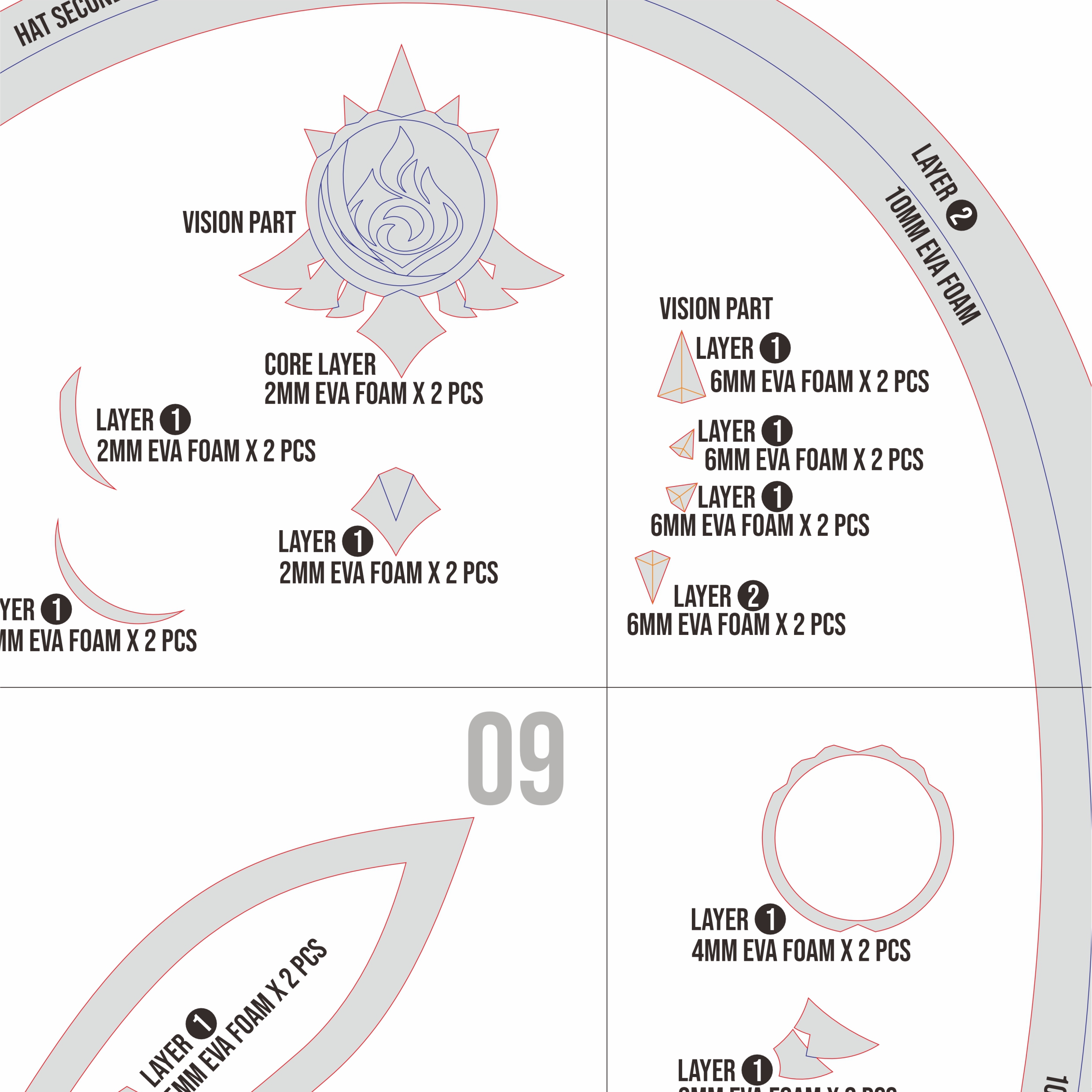 Alice Hat Prop Pattern β Template EVA Foam untuk Cosplay (Genshin Impact) - Gambar 3