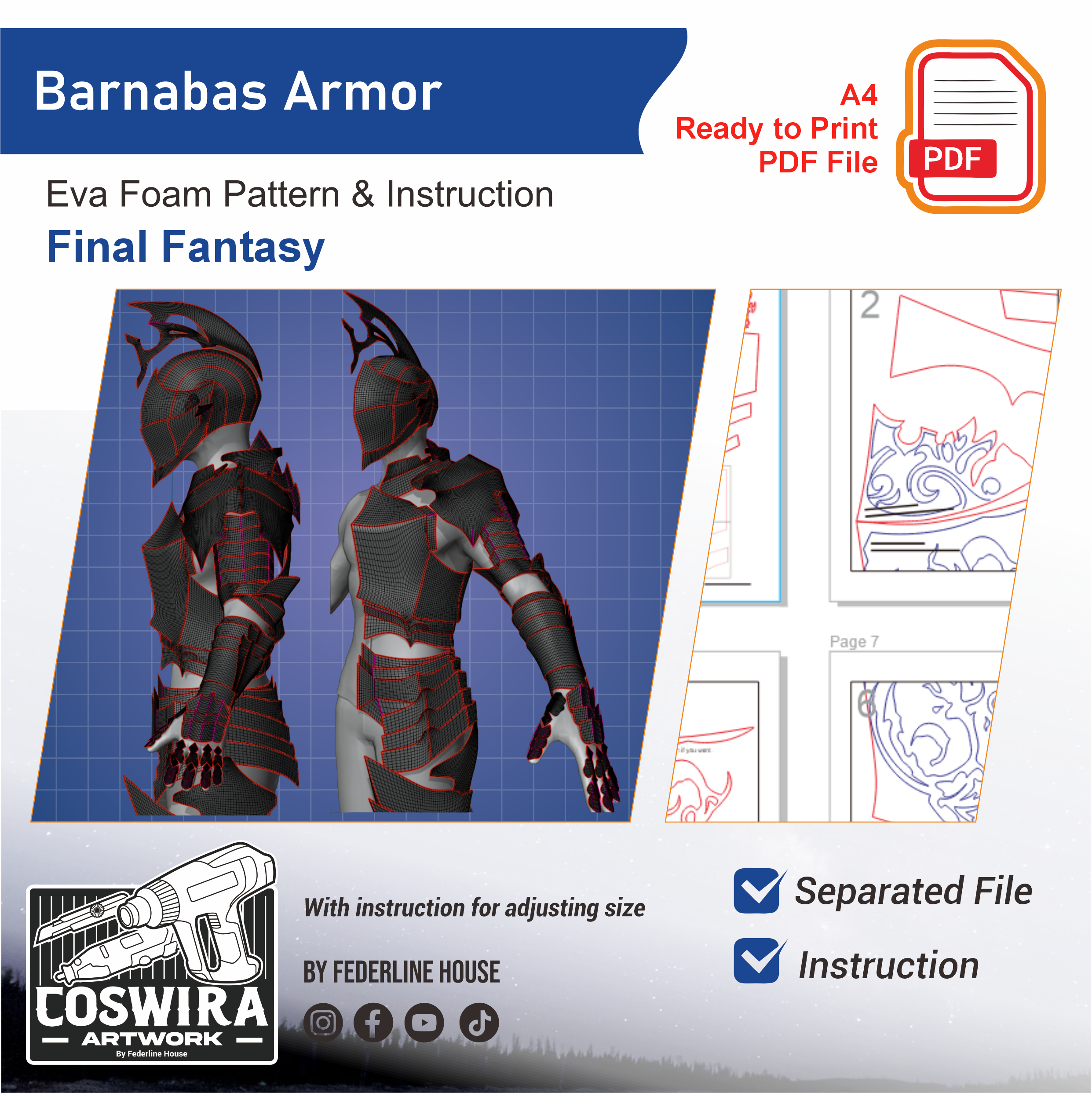 Barnabas Armor Prop Pattern β Template EVA Foam untuk Cosplay (Final Fantasy XVI)