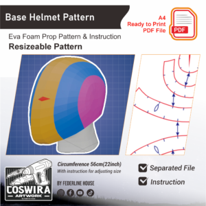 Base Helmet Prop Pattern – Template EVA Foam untuk Cosplay Helmet (Basic Pattern)