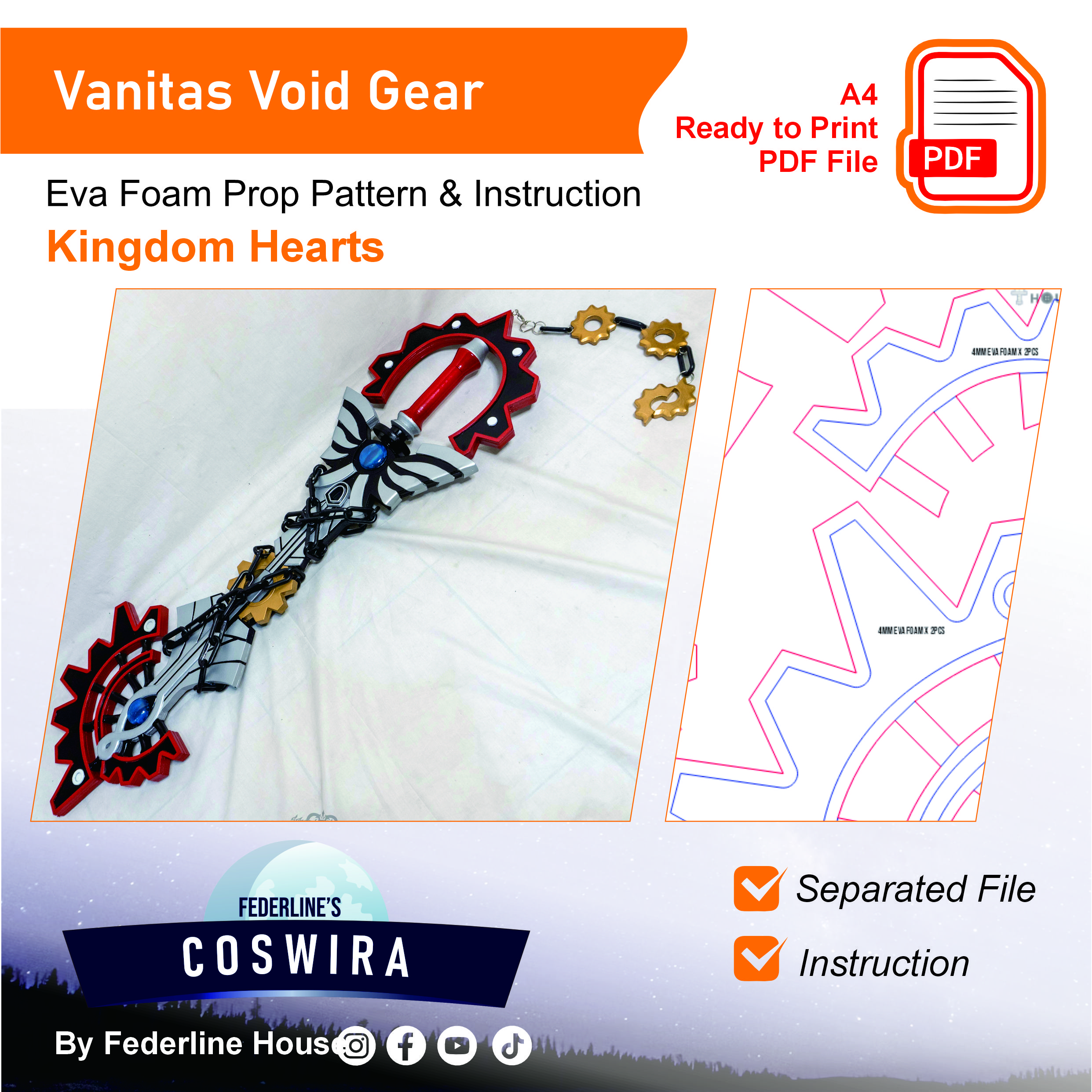 Keyblade (Vanitas) Void Gear Prop Pattern β Template EVA Foam untuk Cosplay (Kingdom Hearts)