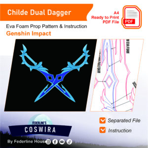 Childe Dual Dagger Prop Pattern – Template EVA Foam untuk Cosplay (Genshin Impact)