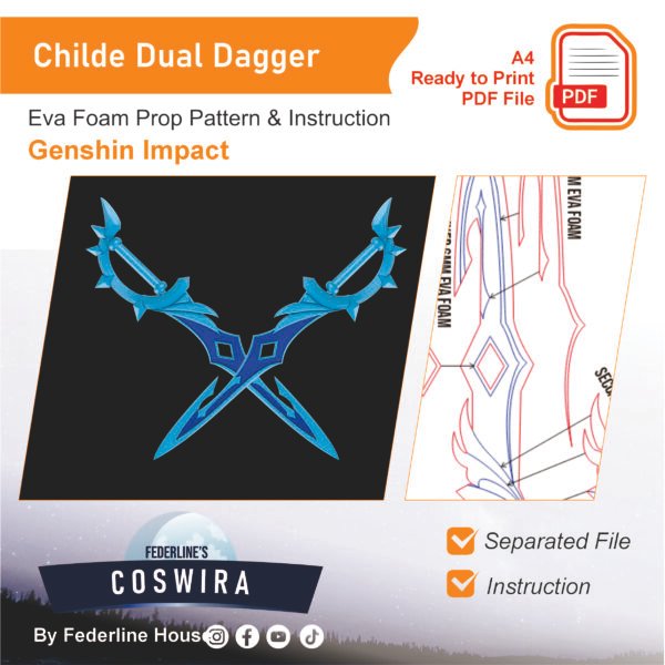 Childe Dual Dagger Prop Pattern – Template EVA Foam untuk Cosplay ...