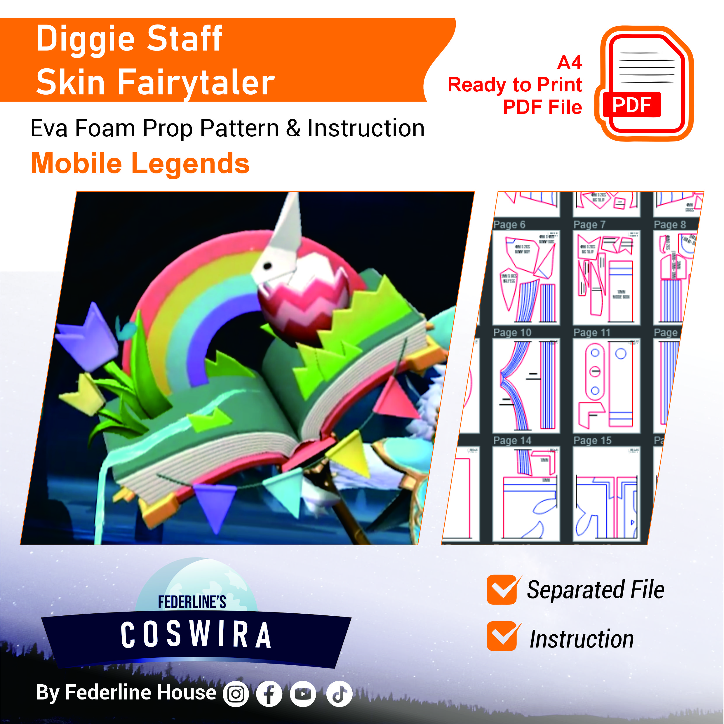 Diggie Staff β Fairytaler Skin Prop Pattern β Template EVA Foam untuk Cosplay (Mobile Legends)