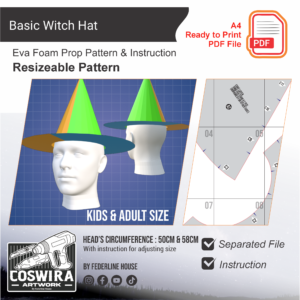 Basic Witch Hat Prop Pattern – Template EVA Foam untuk Cosplay & Costume (Basic Pattern)