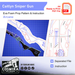 Caitlyn Sniper Rifle Prop Pattern – EVA Foam Template untuk Cosplay (Arcane / League of Legends)