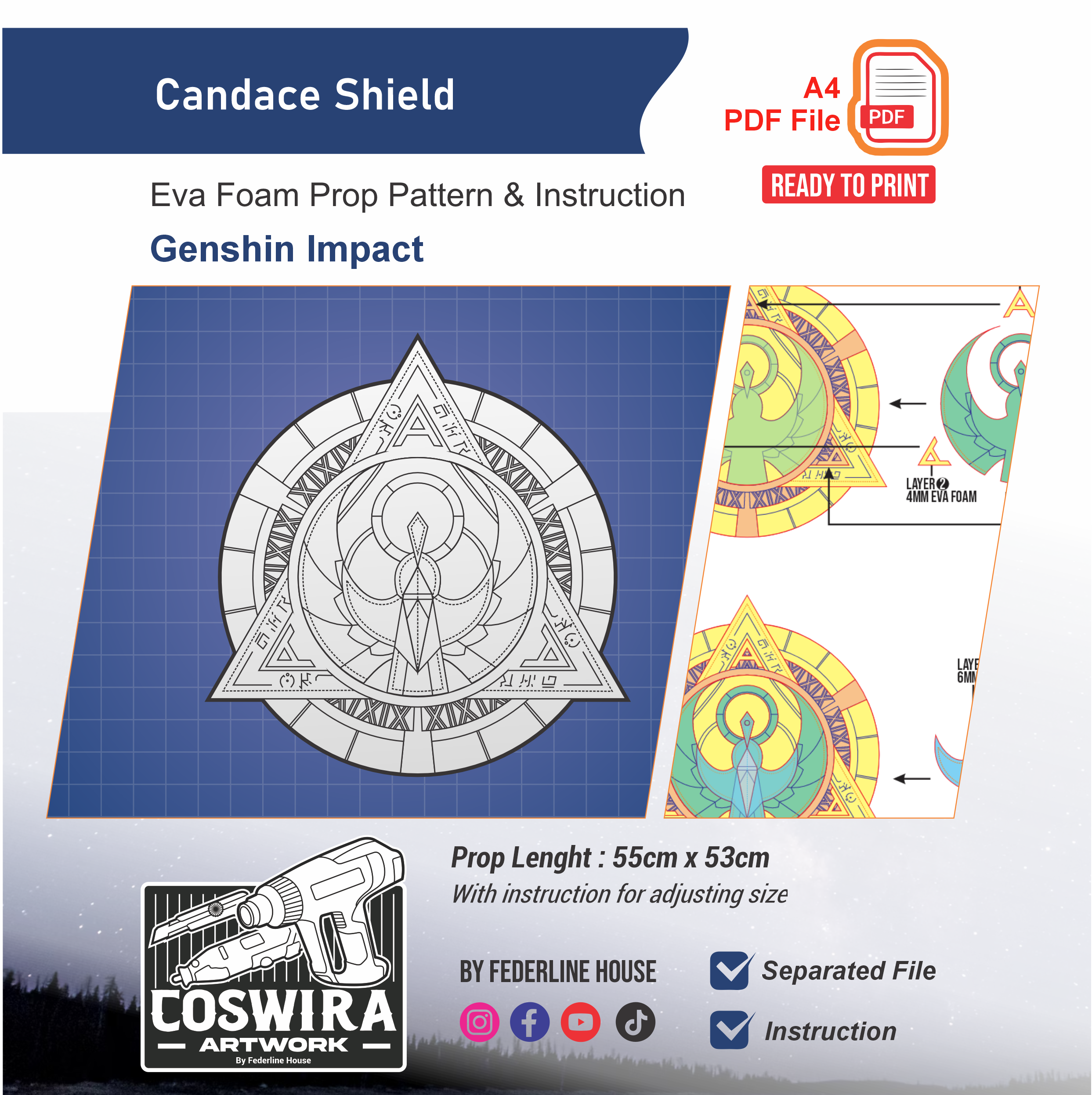 Candace Shield Prop Pattern β Template EVA Foam untuk Cosplay (Genshin Impact)
