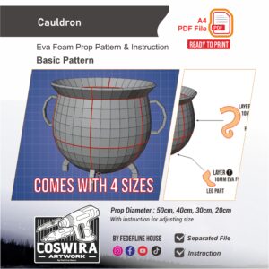 Cauldron 4 Sizes Prop Pattern – Template EVA Foam untuk Cosplay (Basic Pattern)