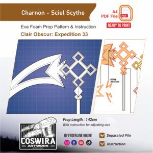 Charnon Sciel Scythe Prop Pattern – Template EVA Foam untuk Cosplay (Clair Obscur: Expedition 33)