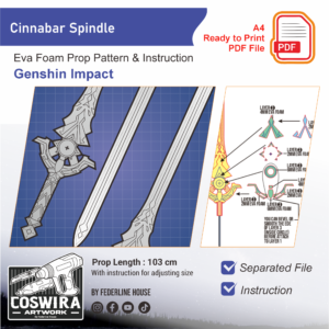 Cinnabar Spindle Prop Pattern – Template EVA Foam untuk Cosplay (Genshin Impact)