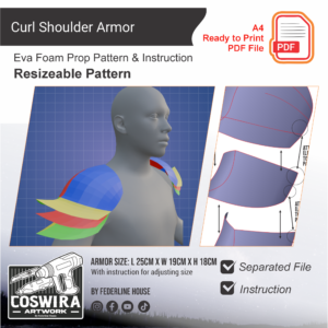 Curl Shoulder Armor Prop Pattern – Template EVA Foam untuk Cosplay Armor (Basic Pattern)