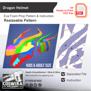 Dragon Helmet Prop Pattern – Template EVA Foam untuk Cosplay Helmet (Basic Pattern)