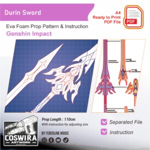 Durin Sword Prop Pattern – Template EVA Foam untuk Cosplay (Genshin Impact)