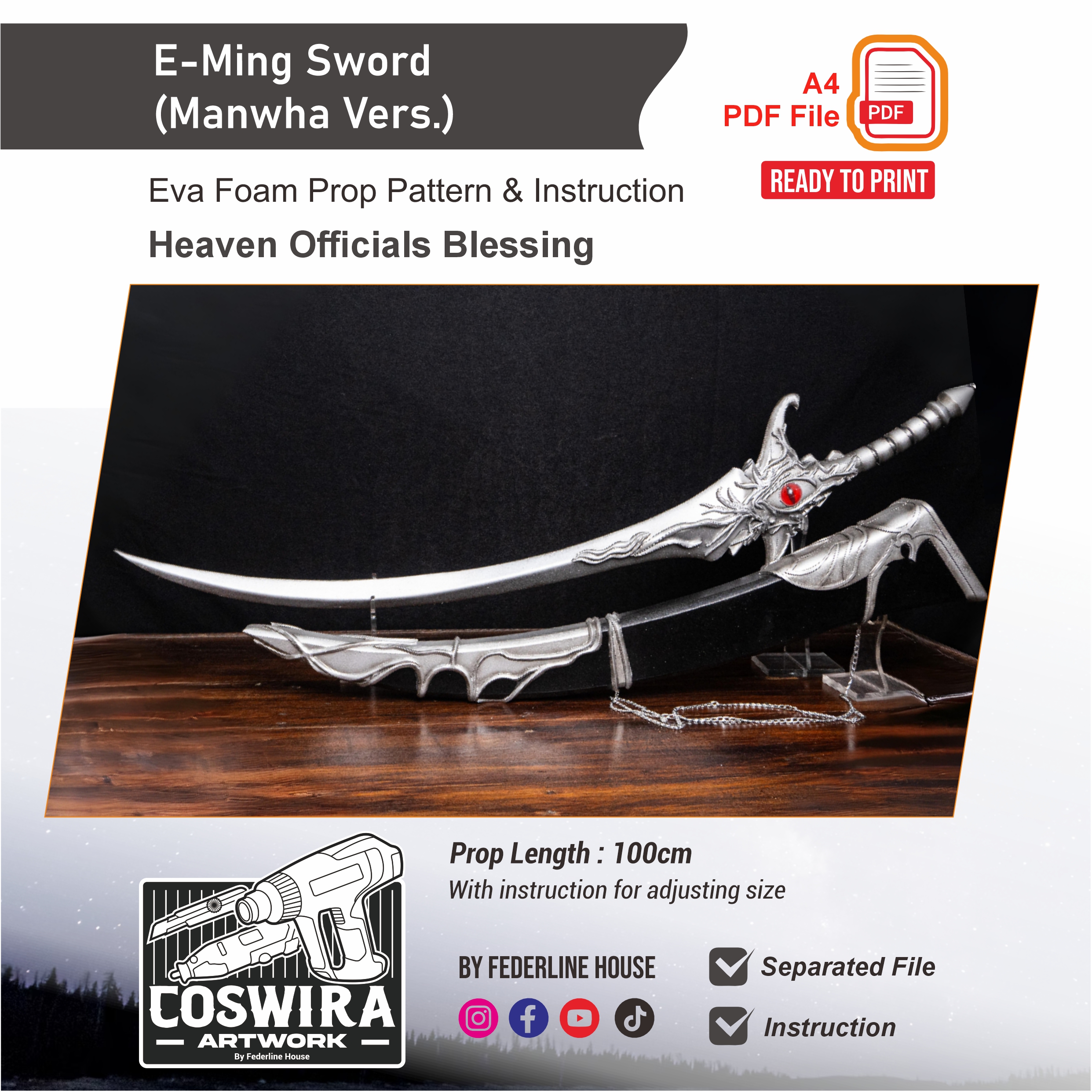 E-Ming Sword (Manhwa Ver.) Prop Pattern – Template EVA Foam untuk Cosplay (Heaven Official’s Blessing)