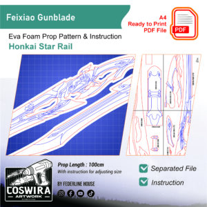 Feixiao Gunblade Prop Pattern – Template EVA Foam untuk Cosplay (Honkai: Star Rail)