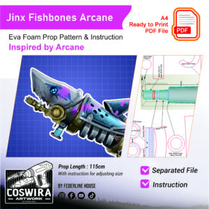 Fishbones Rocket Launcher Prop Pattern – Template EVA Foam untuk Cosplay Weapon (Arcane / LoL)