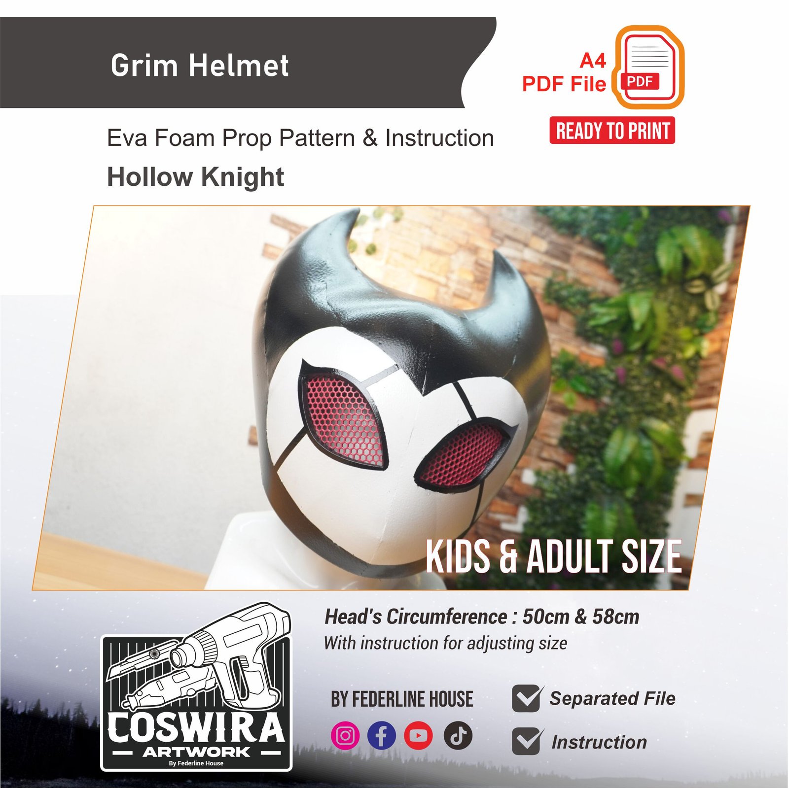 Grimm Helmet Prop Pattern β Template EVA Foam untuk Cosplay (Hollow Knight)