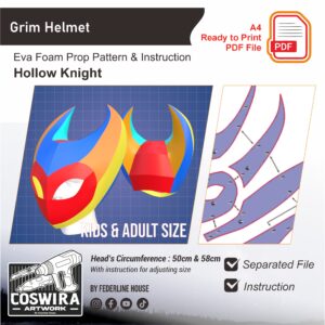 Grimm Helmet Prop Pattern – Template EVA Foam untuk Cosplay (Hollow Knight)
