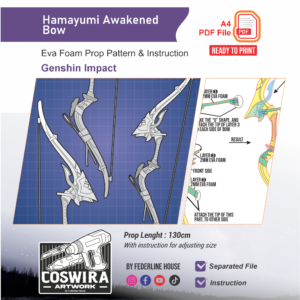Hamayumi Awakened Bow Prop Pattern – Template EVA Foam untuk Cosplay (Genshin Impact)