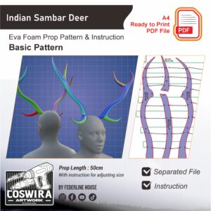 Indian Sambar Deer Horn Prop Pattern – Template EVA Foam untuk Cosplay Horn (Basic Pattern)