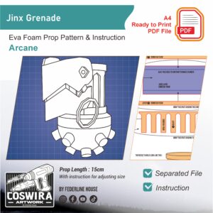 Jinx Grenade Prop Pattern – Template EVA Foam untuk Cosplay Weapon (Arcane)