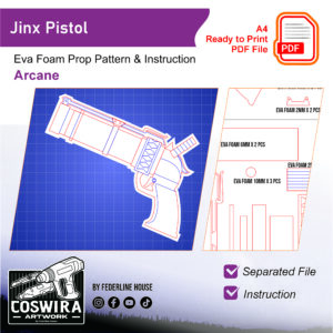 Jinx Pistol Prop Pattern – Template EVA Foam untuk Cosplay Weapon (Arcane / LoL)