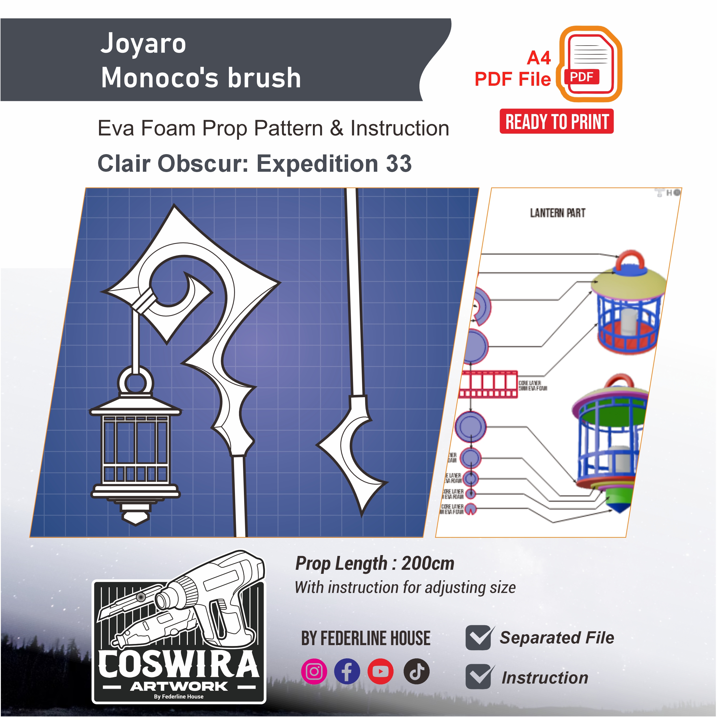 Joyaro Monoco Brush Prop Pattern โ Template EVA Foam untuk Cosplay (Clair Obscur: Expedition 33)