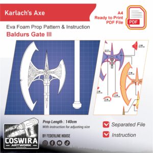 Karlach Axe Prop Pattern – Template EVA Foam untuk Cosplay Weapon (Baldur’s Gate III)