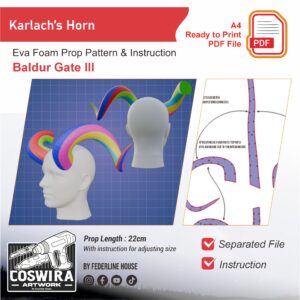 Karlach Horn Prop Pattern – Template EVA Foam untuk Cosplay Accessory (Baldur’s Gate III)