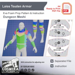 Laios Touden Armor Prop Pattern – Template EVA Foam untuk Cosplay (Dungeon Meshi)