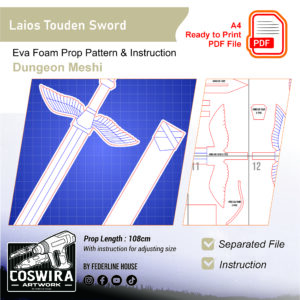 Laios Touden Sword Prop Pattern – Template EVA Foam untuk Cosplay (Dungeon Meshi)