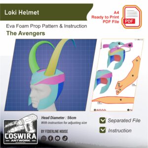 Loki Helmet Prop Pattern – Template EVA Foam untuk Cosplay (Avengers)