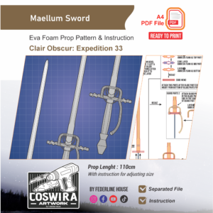 Maellum Sword Prop Pattern – Template EVA Foam untuk Cosplay (Clair Obscur: Expedition 33)