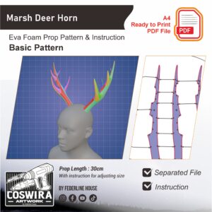 Marsh Deer Horn Prop Pattern – Template EVA Foam untuk Cosplay Horn (Basic Pattern)