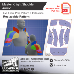 Master Knight Shoulder Armor Prop Pattern – Template EVA Foam untuk Cosplay Armor (Basic Pattern)