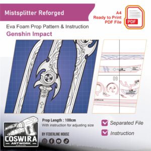 Mistsplitter Reforged Prop Pattern – Template EVA Foam untuk Cosplay (Genshin Impact)
