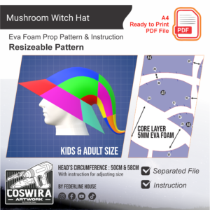 Mushroom Witch Hat Prop Pattern – Template EVA Foam untuk Cosplay & Costume (Basic Pattern)