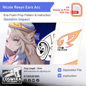 Nicole Reeyn Ear Accessory Prop Pattern – Template EVA Foam untuk Cosplay (Genshin Impact)