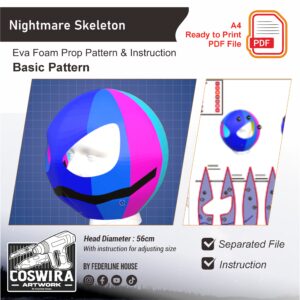 Nightmare Skeleton Mask Prop Pattern – Template EVA Foam untuk Cosplay Mask (Basic Pattern)