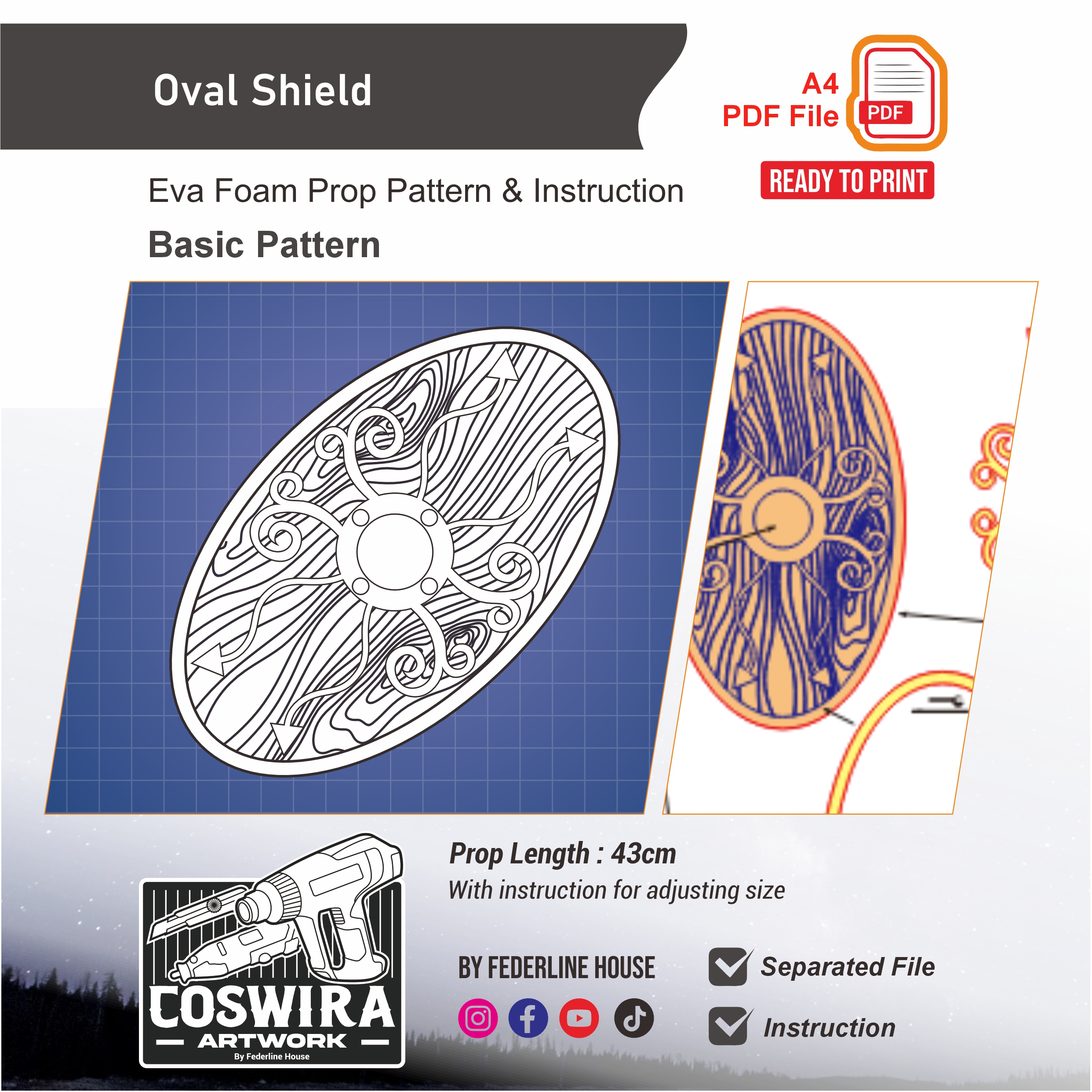 Oval Shield Prop Pattern β Template EVA Foam untuk Cosplay Shield (Basic Pattern)