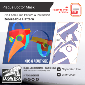 Dr. Plague Mask Prop Pattern – Template EVA Foam untuk Cosplay Mask (Basic Pattern)