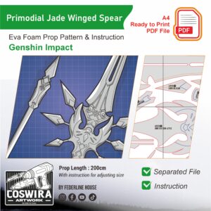 Primordial Jade Winged-Spear Prop Pattern – Template EVA Foam untuk Cosplay (Genshin Impact)