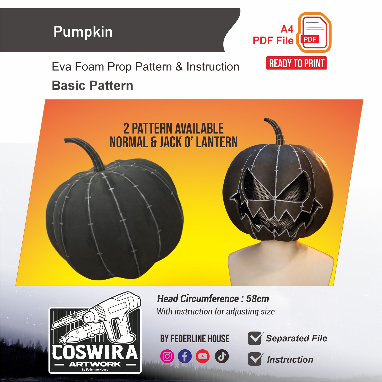 Pumpkin Prop Pattern – Template EVA Foam untuk Cosplay & Costume (Basic Pattern)