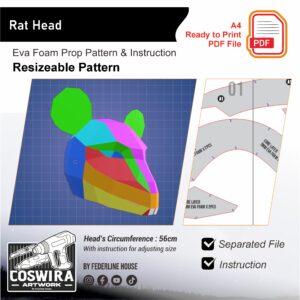 Rat Head Prop Pattern – Template EVA Foam untuk Cosplay Head / Mask (Basic Pattern)