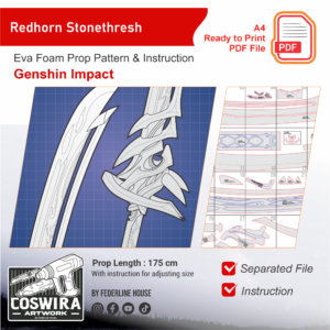 Redhorn Stonethresher Prop Pattern – Template EVA Foam untuk Cosplay (Genshin Impact)