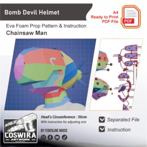 Bomb Devil Helmet Prop Pattern – Template EVA Foam untuk Cosplay Helmet (Chainsaw Man)
