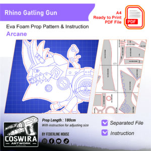 Jinx Rhino Gatling Gun Prop Pattern – Template EVA Foam untuk Cosplay Weapon (Arcane / LoL)