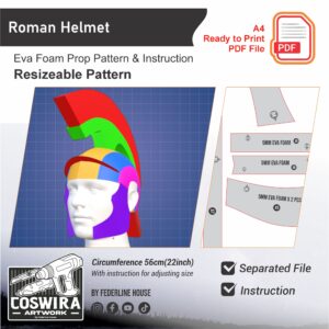 Roman Helmet Prop Pattern – Template EVA Foam untuk Cosplay Helmet (Basic Pattern)