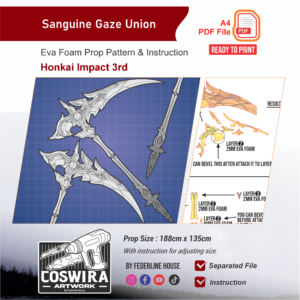 Sanguine Gaze: Union Prop Pattern – Template EVA Foam untuk Cosplay (Honkai Impact 3rd)